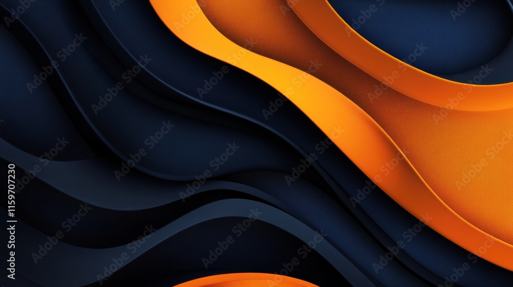 Poster Abstract glossy waves in rich orange and deep blue colors create a striking visual effect and dynamic sense of motion. Generative AI