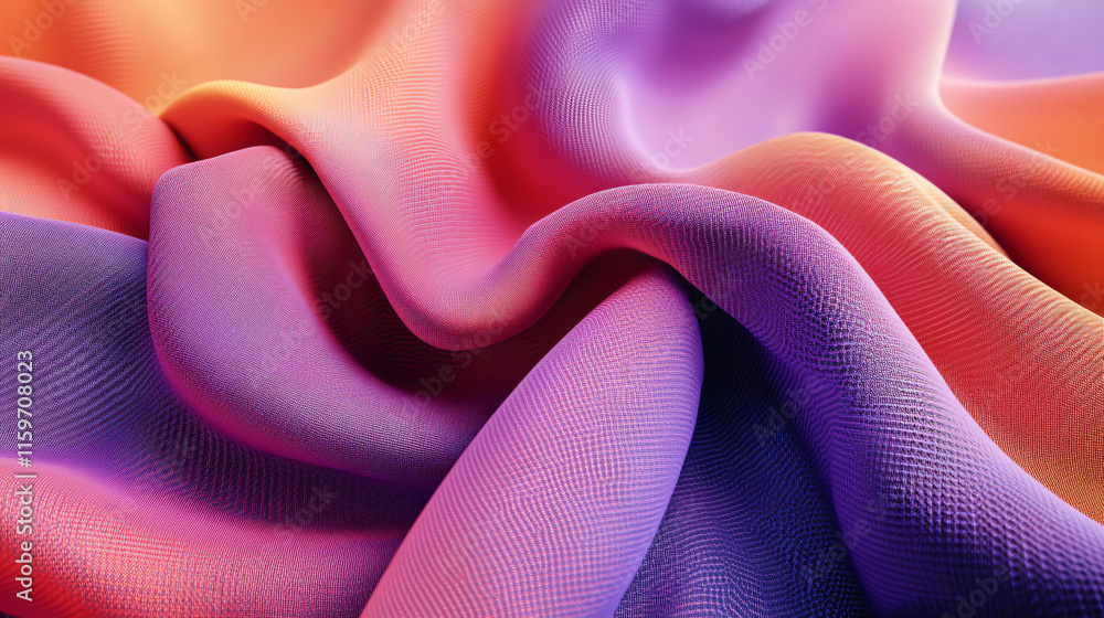 Poster a 3d render of fabric with detailed textures and gradients, coming out of a dtf printer, symbolizing