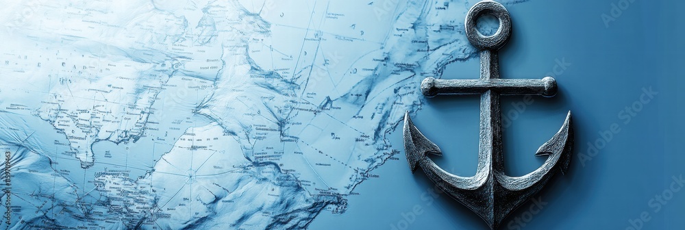 Fototapete Nautical anchor and detailed map create an inspiring maritime backdrop with ample space for text and information. Generative AI