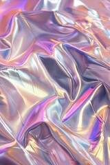 Fototapeta premium Shimmering abstract design of pink, purple, and silver metallic foils intertwined.