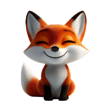 smiling cute fox 3d cartoon character on plain white background 170
