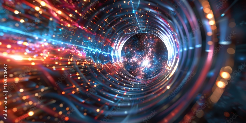 Poster surreal and colorful space travel wormhole with nebula and galaxy. artistic digital image of a cosmi