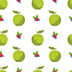 Seamless pattern with berries and apples on a white background