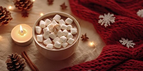Seasonal Christmas Hot Cocoa Scene with Marshmallows