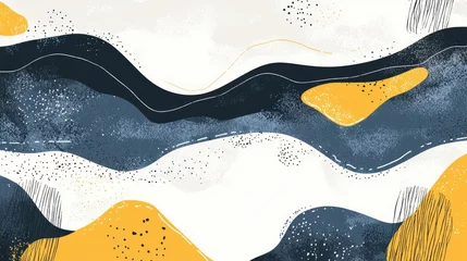Fototapeten Abstract wavy background with dark blue, mustard yellow, and white shapes. © PPS