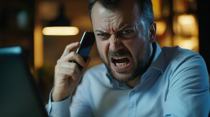 Frustrated Businessman Screaming into Phone
