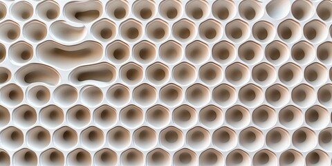 Abstract white textured surface with irregular holes and patterns.