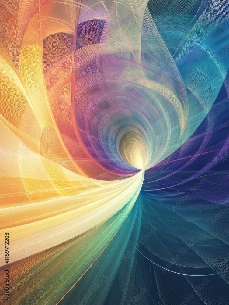 Leinwandbilder Vibrant abstract fractal patterns with colorful swirls and arcs creating a captivating visual effect for creative projects. Generative AI
