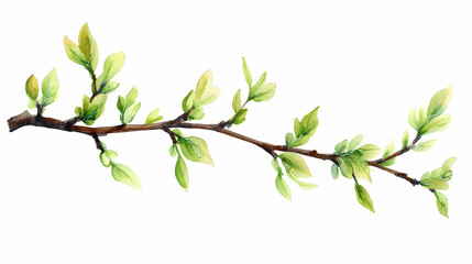 Watercolor illustration of a willow twig with leaves isolated hand drawn design ideal for cards logos decorations invitations and cosmetic applications. Willow. Illustration