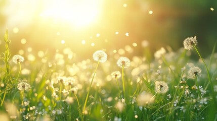 Fototapeta premium Dandelions in a Sunny Meadow Field