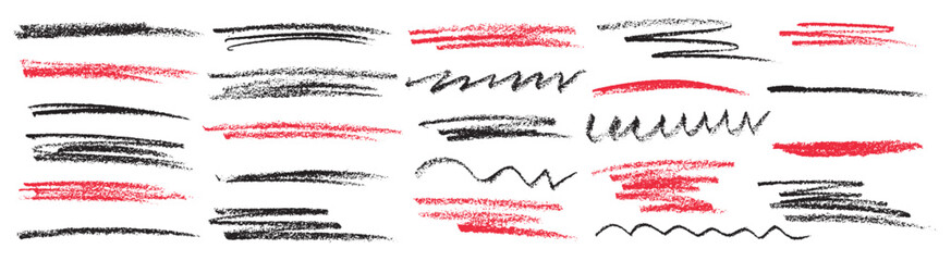 hand-drawn set of underlines and highlight lines, Hand-drawn strikethrough and squiggled lines, Pencil underlines, kids' crayon strips, and brush lines in sketch style.