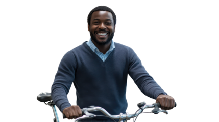 Smiling man with glasses and curly hair wearing a casual shirt and backpack, standing against a transparent background in a relaxed pose