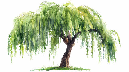 Willow tree remove background tree, watercolor, isolated white background. Willow. Illustration