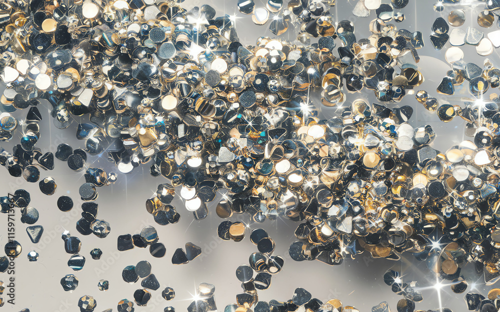 Poster sparkling assortment of glittering sequins arranged on a surface with a mix of reflective and colorf