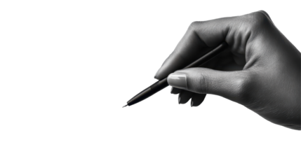 Elegant hand holding a pen poised to write on a blank background displaying creativity and inspiration in a minimalist setting