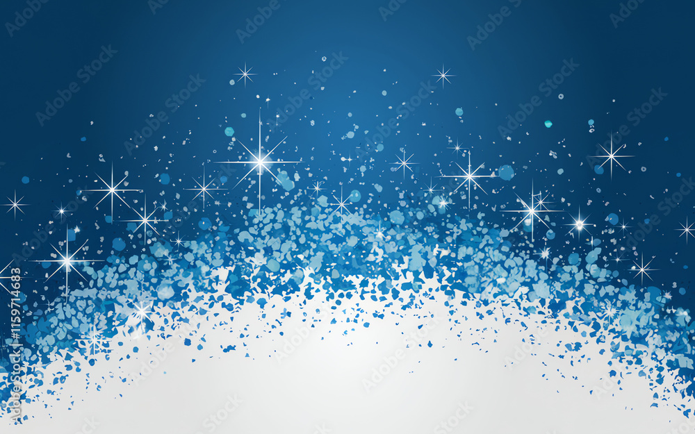 Poster sparkling blue background with shimmering stars and light particles creating an enchanting celestial