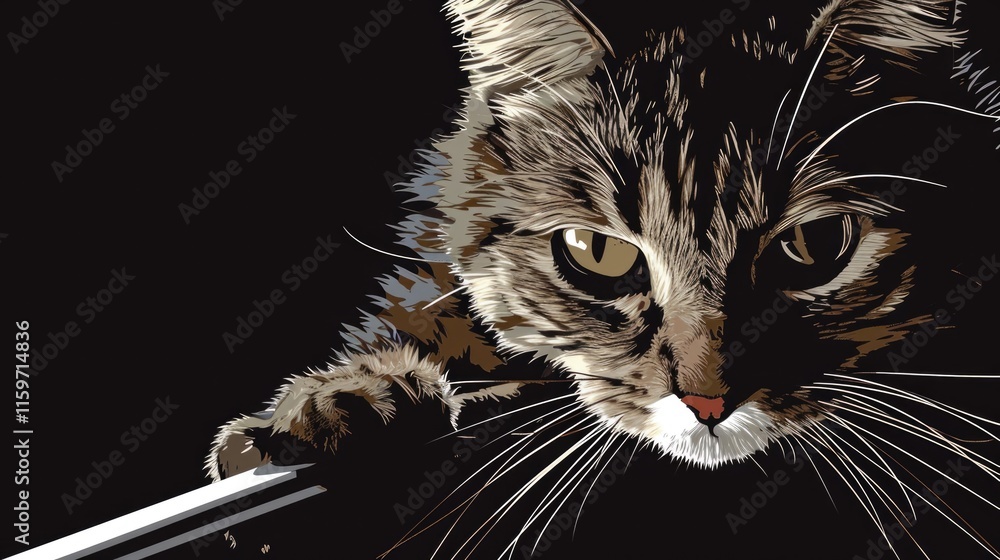 Poster cat is staring at the camera with its mouth open. the cat is looking at the camera with a menacing l
