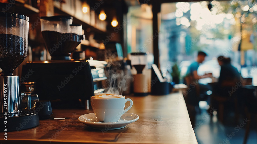 Poster a cozy coffee shop setting where a mentor shares valuable insights with a mentee over steaming cups,