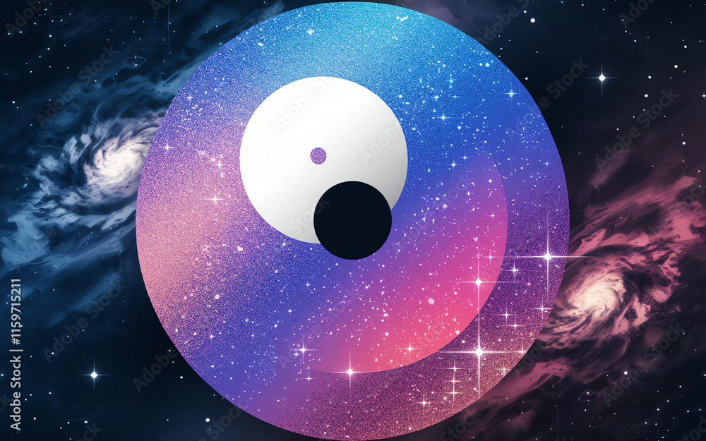 Poster cosmic artwork featuring vibrant colors and celestial patterns in a striking visual representation o