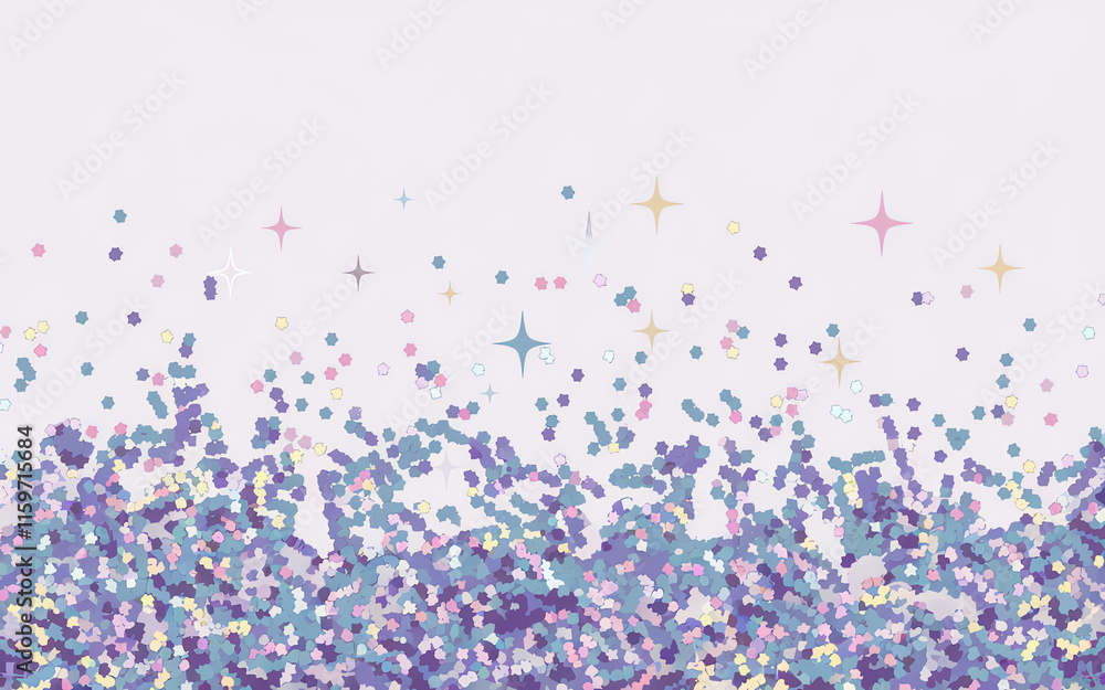 Poster colorful sparkling confetti forms a vibrant abstract design with pastel colors creating a celebrator