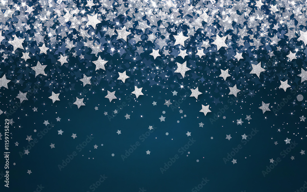 Poster sparkling silver stars cascading against a deep blue background create an enchanting atmosphere for 