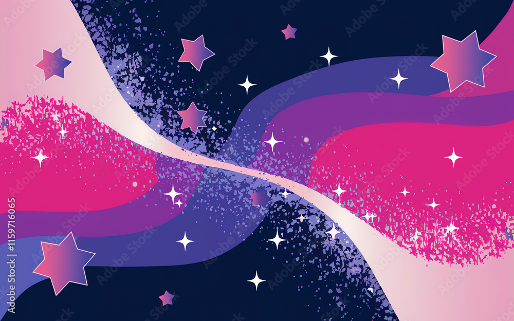 Poster colorful cosmic wave design with stars and sparkles blending together in a pattern suitable for digi