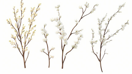 Set of goat willow plants with transparent background, great for digital composition and architecture visualization,top view. Willow. Illustration