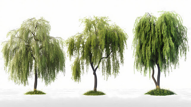 Set of willow trees with isolated on transparent background. png file, 3d rendering illustration, clip art and cut out. Willow. Illustration