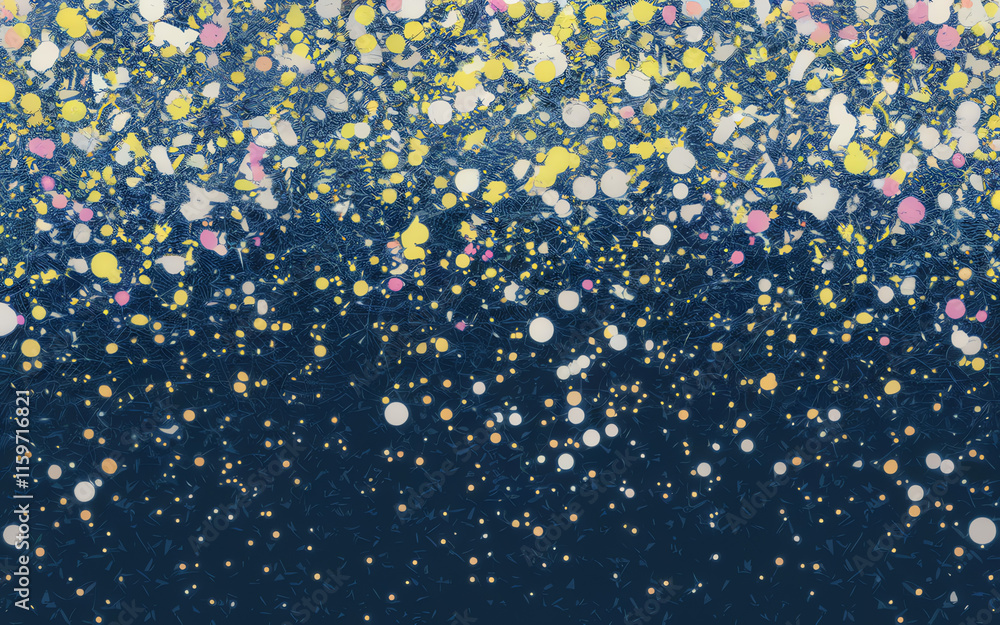 Poster colorful abstract pattern of vibrant dots and speckles blending into a dark background