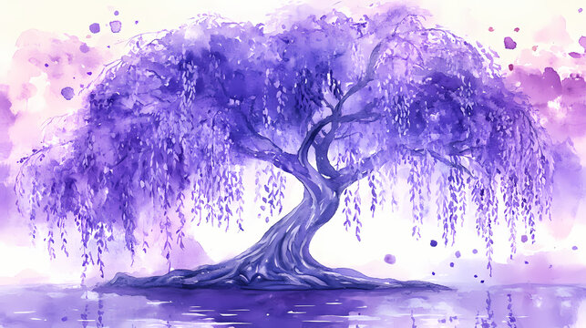 Watercolor delightful purple willow tree illustration. Willow. Illustration