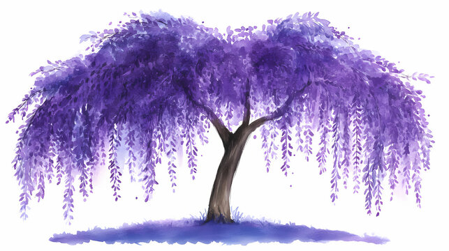 Watercolor delightful purple willow tree illustration. Willow. Illustration