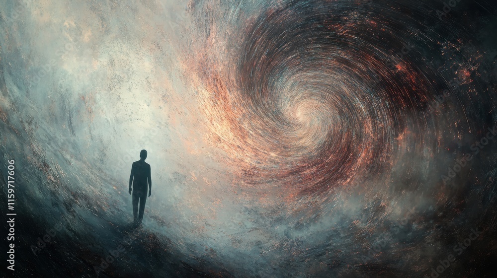 Fototapete Silhouette in abstract whirlwind representing feelings of loneliness and isolation amidst swirling chaos. Generative AI