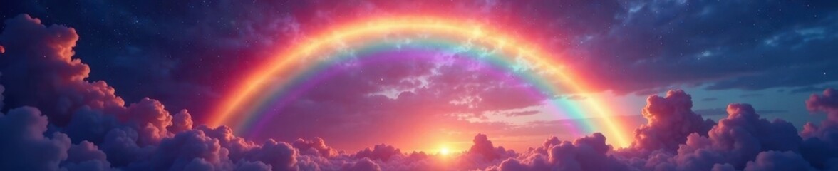 Fototapeta premium Glowing rainbow arch, intense colors paint the heavens, color, magical, lunar