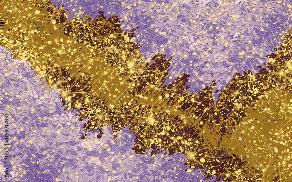 Poster abstract design featuring shimmering gold and purple hues, creating a vibrant and dynamic visual exp