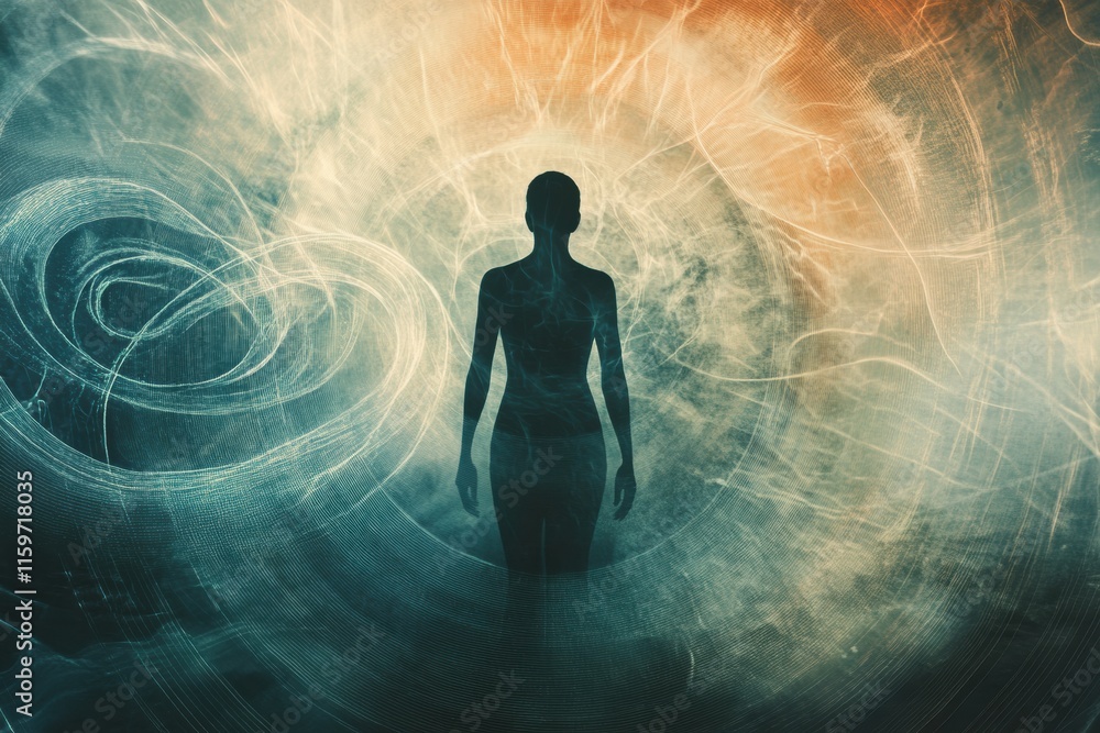Leinwandbilder silhouette of a person enveloped by an abstract whirlwind representing feelings of loneliness and is