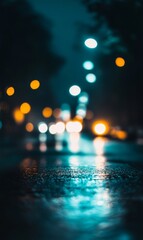 Blurred bokeh of blue lights on a dark background, creating a soft and dreamy atmosphere.