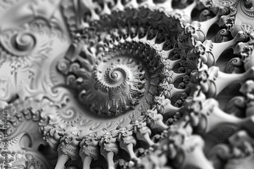 Poster complex, abstract design with interlocking circles and spirals