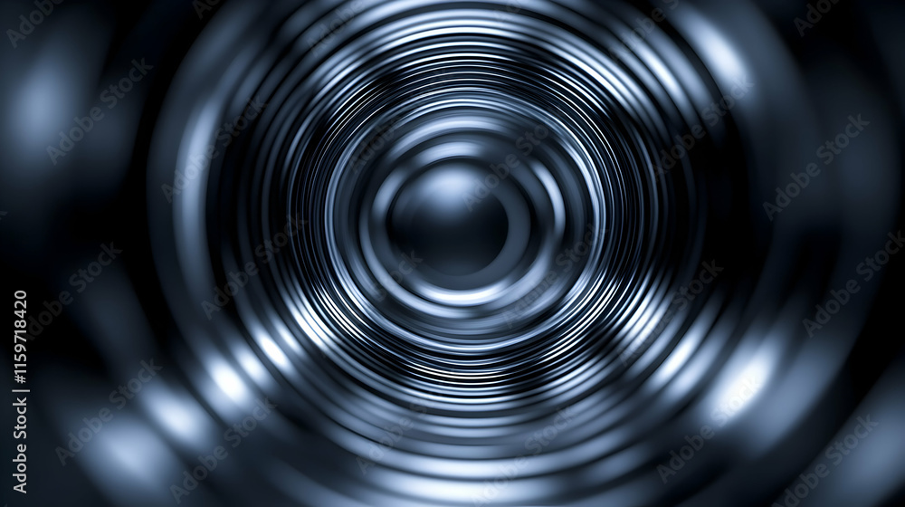 Poster abstract concentric circles, swirling vortex, blue tones, deep depth of field, mesmerizing pattern, 