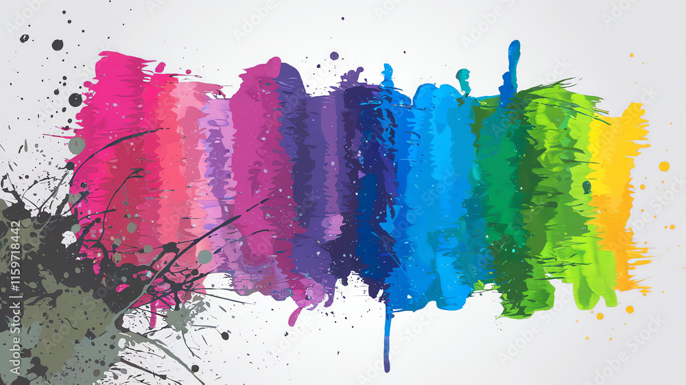 Poster colorful abstract paint strokes creating a vibrant spectrum on a clean background for artistic inspi