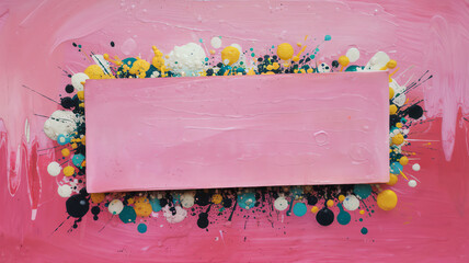 Vibrant and creative abstract pink artwork with colorful splashes on a textured surface