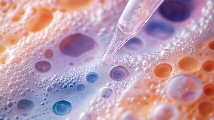 Pipetting dna sample with vibrant bubbles in a laboratory setting
