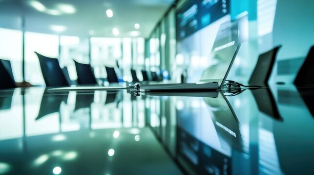 Corporate team in a cutting-edge meeting room. Featuring advanced digital tools and interactive screens