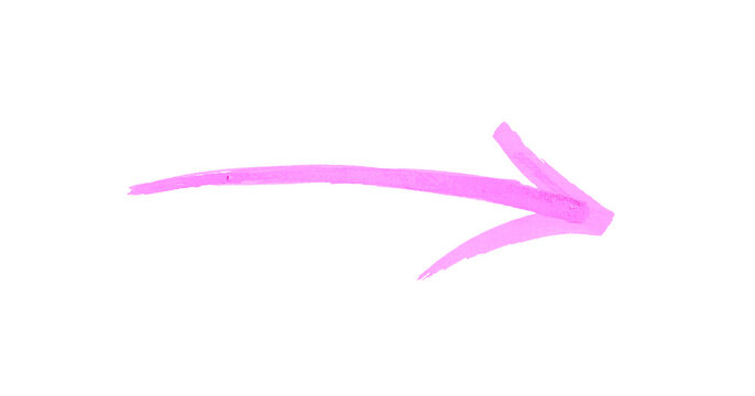 Hand drawn Arrow with a pink marker on a transparent background, arrow mark hand drawn. Arrows icon, Arrow drawn on white background
