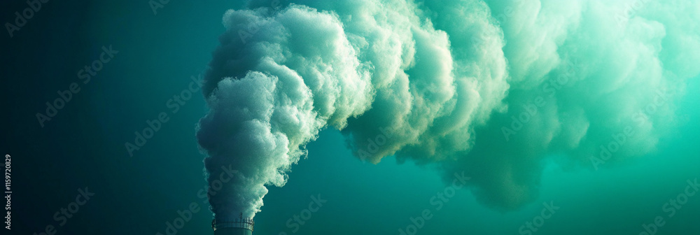 Poster a dynamic swirl of smoke rising from a smokestack, with colors gradually changing from dark gray to 