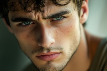 Obraz premium A troubled attractive young man appears sorrowful and whiny displaying frustration and tears