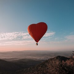 Fototapeta premium Über den Wolken: Herz-Heißluftballon für Verliebte