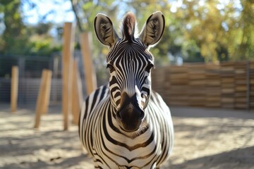Naklejka premium Majestic zebra stallion in savanna against warm sunlight landscape
