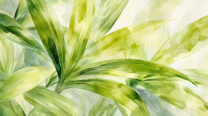 Obraz premium Watercolor painting of lush green tropical leaves.
