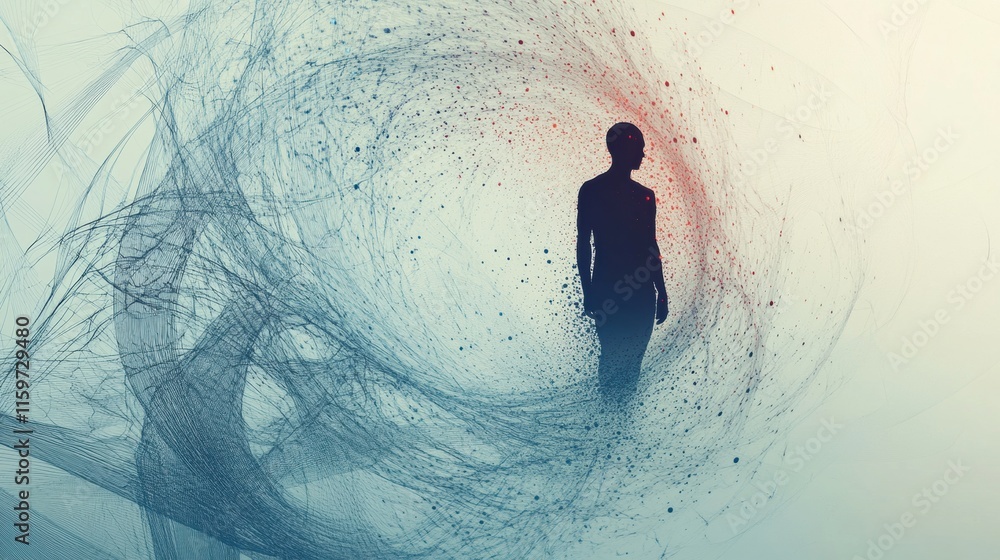 Aufkleber human silhouette immersed in abstract whirlwind representing feelings of loneliness and isolation in