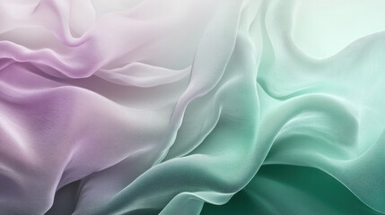 Obraz premium A soothing abstract background, hues of mint green and pastel lavender merging fluidly, light misty grain effects